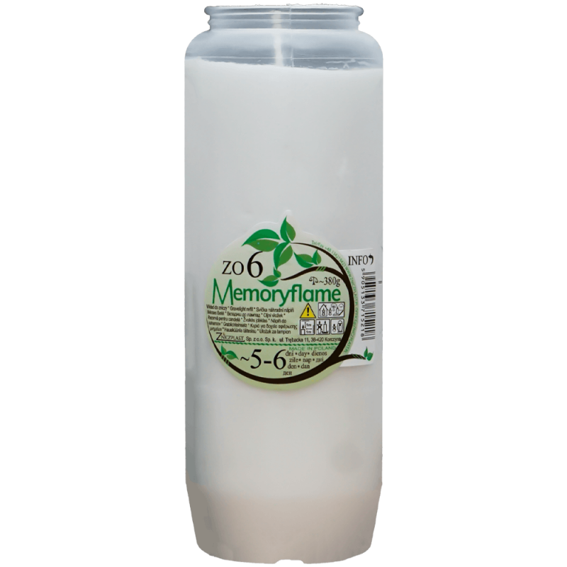 Set 24 candele albe cu ulei 6 zile pentru cimitir ZO6 Memoryflame 380 g Zniczplast